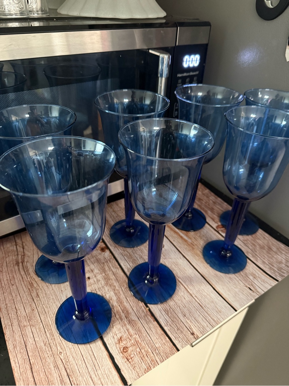 Set of 7 Blue Acrylic Wine Goblets - Durable Stemware for Home Dining